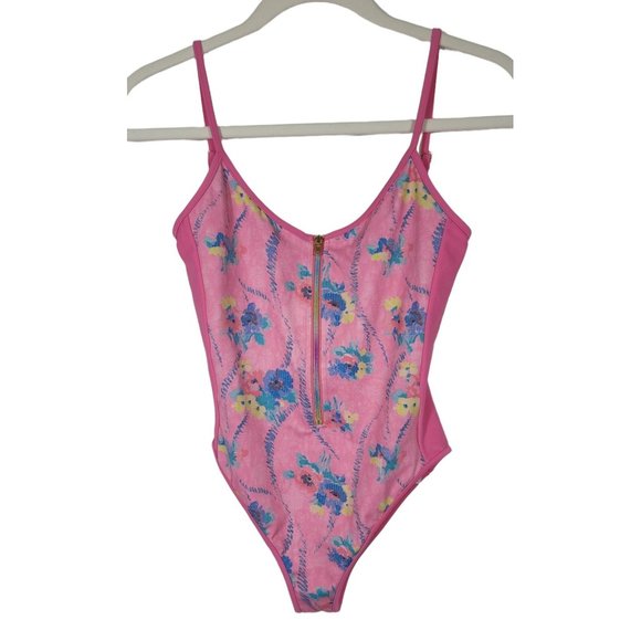 LoveShackFancy New Beach Riot Pink Floral Zip Swimsuit Small NWOT - Picture 3 of 7